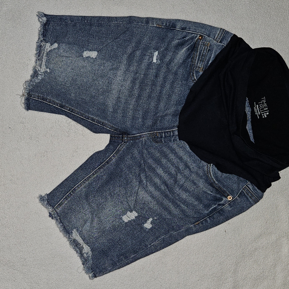 Time and Tru Maternity Distressed Denim Shorts - Blue